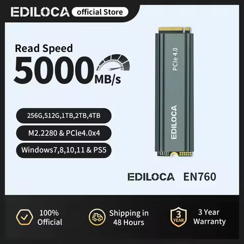 Ediloca EN760 M2 NVME SSD with Heatsink PCIe Gen4.0x4 M.2 2280 3D NAND TLC 4800MB/s Internal Solid S