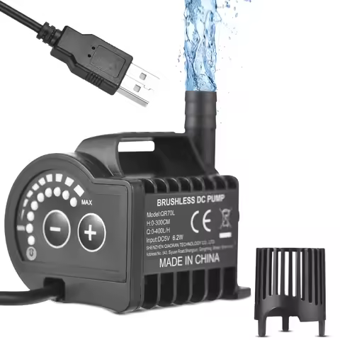 5V Submersible Water Pump 0-600L/H Small Fountain Pump 8 Levels with 0-7.2ft Lift USB Charging and S