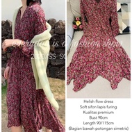 Midi Dress Soft Sifon Premium Motif Bunga Import/Flower Dress Helish(X7P5) ootd MIDI DRESS MOTIF VIR