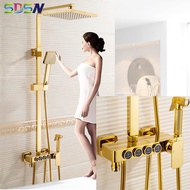 Gold Bath Shower Set SDSN Square Rainfall Shower Head Quality Brass Bathroom Shower System Gold Show