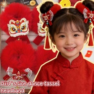 2Pcs/Set 2026 New Year Hair Rings - Girl Elastic Hair Tie - Awakening Lion Tassel Hair Rope - Red Pl