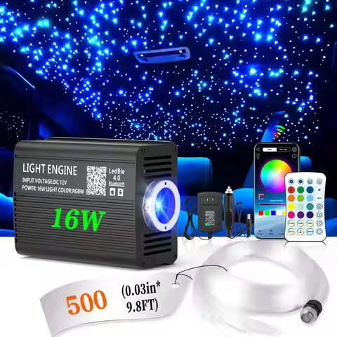 16W Mini Size 500-550pcs Starlight Headliner Kit, with APP/Remote Control/Music Effect, RGBW Fiber O