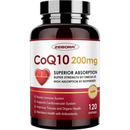 ZEBORA Coenzyme Q10-200mg Soft capsules，Including PQQ、BioPerine and Omega-3,120Coenzyme Q10（Ubiquino