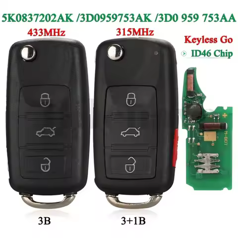 jingyuqin 315MHz/433MHz ID46 For VW Volkswagen Touareg Fit Audi A8 S8 Flip Remote Key 5K0 837 202 AK