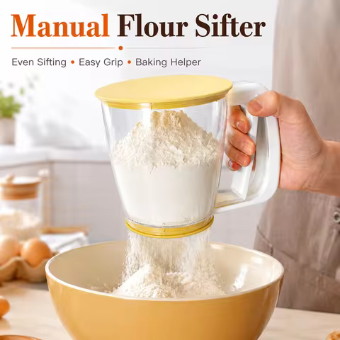 700ml Semi-Automatic Press Flour Sifter Handheld Fine Mesh Sieve Kitchen Baking Tool for Flour Powde