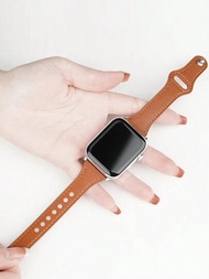 1入款舒適柔軟的時尚經典顏色瘦身設計個性化相容蘋果手錶棕色皮革錶帶，相容於蘋果手錶系列Ultra 2 1 S9 8 7 6 5 4 3 2 1智能手錶，女士手帶38mm40mm41mm42mm44mm45mm49mm
