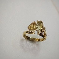 【銀杏系列】銀杏戒指--銀杏的眼淚 開口戒 黃銅&銀珠 手作