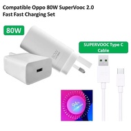 Compatible Oppo 80W 65W  SuperVooc Fast Charger UK Plug with Free SuperVooc Type C Fast Data Cable