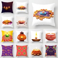 Happy Deepavali Festival Diwali Pillow Polyester Throw Pillow Cover Car Cusion Home Decorative Pillowcase 45*45cm Single Side Print