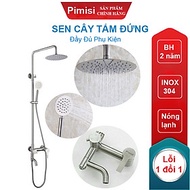 Bộ vòi hoa sen cây tắm đứng nóng lạnh inox 304 kiểu tròn Pimisi đầy đủ phụ kiện với bát sen to - bát