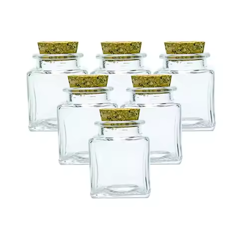 Mini 50ml Square Glass Bottle With Corks Empty Clear Square Flat Bottles Glycyrrhiza Sweets Food Gra