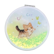 Cermin Solek Kucing Comel Liquid Sand Cermin Mekap Mudah Alih Dua Sisi Lipat Cermin Solek Estetik Ha