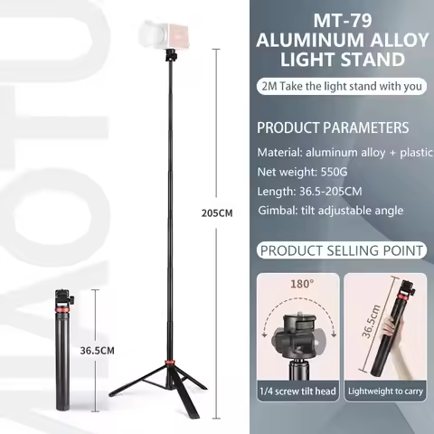 Microphone Tripod MT-79 Extendable Tripod with 1/4'' Screw for DSLR Camera Smartphone Fill Light