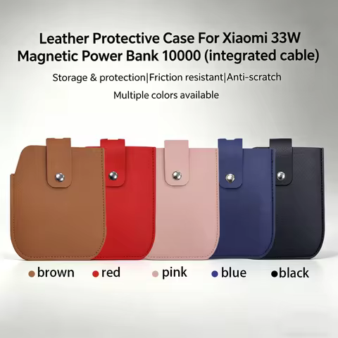 PU Leather Protective Case for Xiaomi 33W Magnetic Power Bank 10000mAh, Integrated Cable, Anti-Scrat
