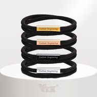 Vnox Customize Couple Bracelets, Black Gold Plated Stainless Steel Bar with Layered Rope Chain, Minimalist Jewelry Gift