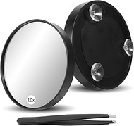 10X Magnifying Mirror with 3 Suction Cups, 4.5 Inches Magnified Makeup Mirror and Slant Tweezer Roun