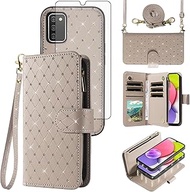 Compatible with Samsung Galaxy A03s US Version 5G 2022 Wallet Case Zipper Cell Screen Protector Cros