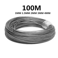 [HOT J~ ] 50M/100M 304 Stainless Steel Wire Rope Soft Fishing Lifting Cable 7*7 Clothesline 1mm/ 1.5mm/2mm