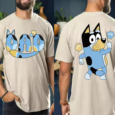 Bluey Day Short Sleeved T-shirt Loose Sports Shirt Bluey Round Neck Comfortable Street Man Top Famil