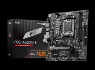 MSI PRO A620M-E motherboard with AM4 socket and PCIe slots for AMD Ryzen A620 series.
