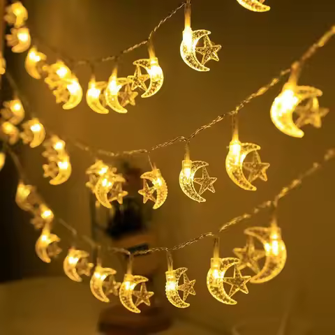1-10M Led String Lights Moon Star Lamp Eid Moon Star Decoration Hanging String Light Luminous Star M