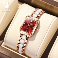 100% ของแท้ PLAYBOY นาฬิกา ผู้หญิง กัน น้ำ ของแท้ ใหม่ 2025 สายเซรามิค ลำลอง แฟชั่น พระคุณ กันกระแทก