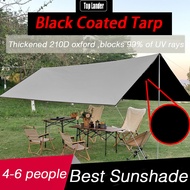 3x4 Black Coating Tarp Thicken 210D Oxford Waterproof Tent Tarp Block UV Outdoor Camping Sunshade Flysheet 3x4m for 4-6 Persons