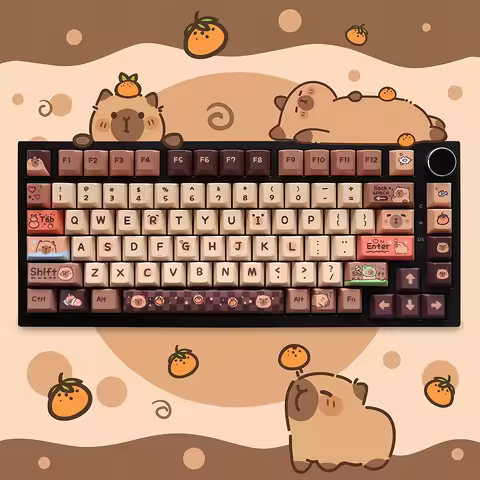 Cute Capybara Theme Keycaps PBT 129 Keys Dye-Sub Cherry Key Caps for GH60/GK61/GK64/84/87/96/104/108