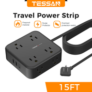 TESSAN 5 ft/10 ft Flat Extension Cord Flat Plug Power Strip with 8 AC Outlets & 3 USB (1 USB C) Surg