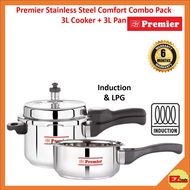 Premier Comfort Stainless Steel Combo 3 Ltr Pressure Cooker & 3L Pan Combo SG523, Induction Compatib