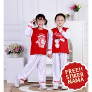 MERAH KATUN Children's Independence Day T-Shirt Set 17 August Red and White Cotton 3 - 8 Years