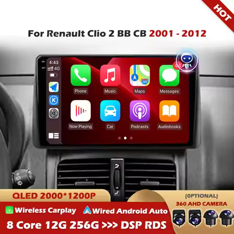 For Renault Clio 2 BB CB 2001 - 2012 Car Radio Carplay Navigation GPS Android Auto Screen Stereo No 