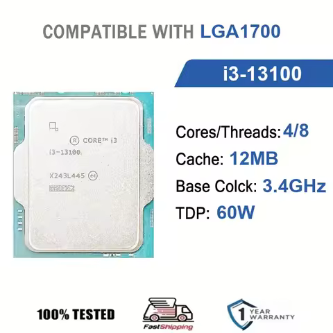 Intel Core i3-13100 4 Core 8 Thread 3.4GHz 60W 12MB Cache 10nm Raptor Lake DDR5-4800 / DDR4-3200 SRP