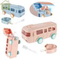 Bus Shaped Water Bottle with Strap Creative Bus Bottle Cup with Cleaning Brush Leakproof Cute Toy Bu