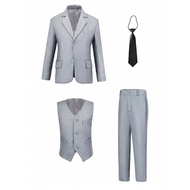 Tween Boy Suits 4-Pieces Suit Set Tuxedos Dresswear Ring Bearer Outfit Wedding Blazer Vest Pants Tie