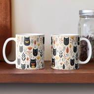 Black cat and flower ceramic Mug perfect matcha