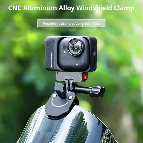 Motorcycle Windshield Mount Clamp Aluminum Clip For GoPro 13 Insta360 Ace Pro 2 For DJI Osmo Nano/Ac
