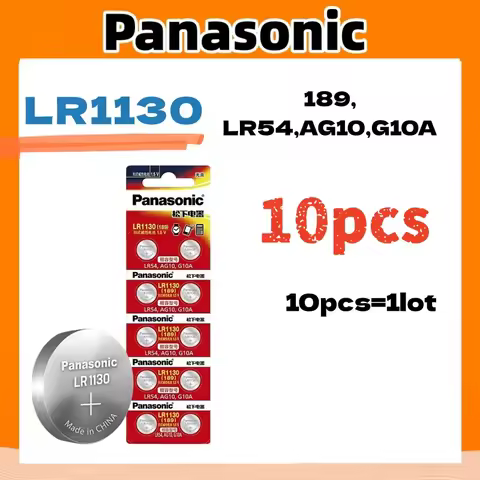 10pcs Original Panasonic 189 LR1130 AG10 SR1130 389 V10GA LR54 SR54 Alkaline Battery for Watch Calcu