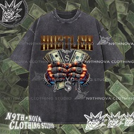 24h Shipping N9THNOVA Retro Gang Style Dollars Washed Pure Cotton T-shirt Unisex get rich 2