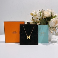 TW4457 Hermes 愛馬仕 大H Logo 項鍊 檸檬黃金扣Pop H Necklace