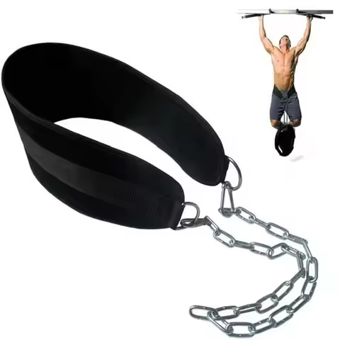 Pull-up Belt Weighted Dip Belt with Chain Double D-Ring Weightlifting Back Support Strap Home Gym Eq
