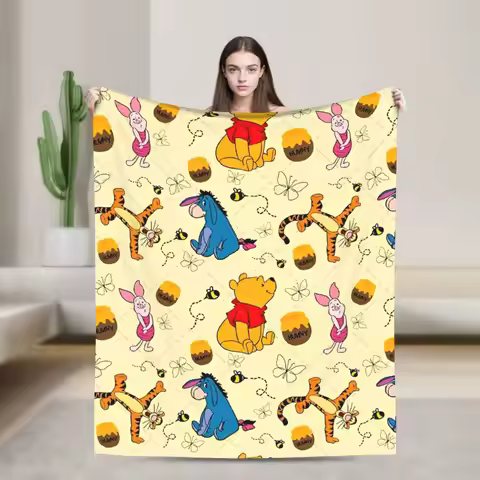 Winnie the Pooh Cartoon Blanket Cover Flannel Piglet Tigger Eeyore Lightweight Throw Blankets for Be
