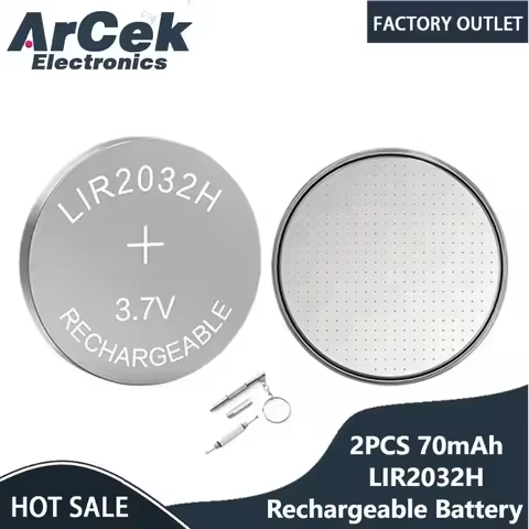 2PCS 3.7V 70mAh LIR2032H Rechargeable Lithium Button Battery High Capacity LIR2032 Cell Coin Batteri