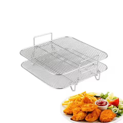 2-Layers Air Fryer Rack Stainless Steel Stackable Grid Grilling Rack Basket for 5-6.8QT Air Fryer Ov