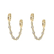PAVOI 14K Gold Chain Earrings for Women | Double Piercing Dangle Chain Huggie Hoop Earrings | Cubic 