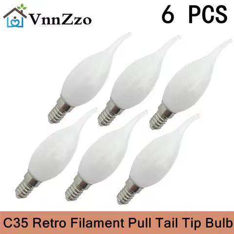 6pcs 7W Retro LED Candle Filament Bulb C35 Frosted Light Bulb E27 E14 Dimmable Edison Screw Light La