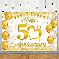 Happy 50th Anniversary Backdrop White Gold 50th Wedding Anniversary Party Photography Background Bal