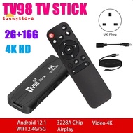 TV98 TV STICK 4K 60Fps Set Top Box 2G+16G Android12.1 2.4G 5G WiFi Android Easy To Use (UK Plug)