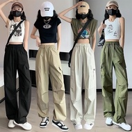 2026Women's summer lightweight cargo pants, quick-dry, loose straight wide-leg pants, elastic waist,