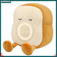 greatdream|  Alarm Clock Dimmable One-key Start Rechargeable Adorable Appearance Creative Shape Illumination Polyester Fiber 2-In-1 Lovely Plush Toast Shape LED Lamp Alarm Clock fo